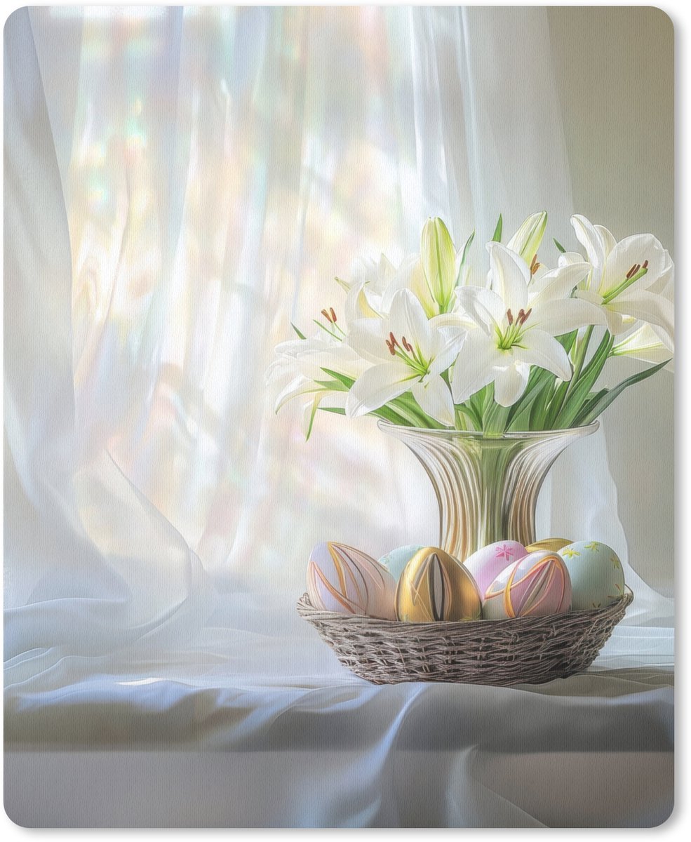 Muismat 19x23 cm - Mousepad Vaas - Eieren - Bloemen - Muismatten