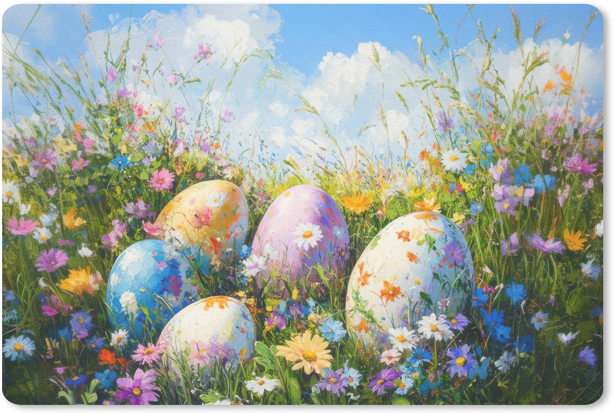 Muismat 27x18 cm - Mousepad Grasveld - Eieren - Bloemen - Muismatten