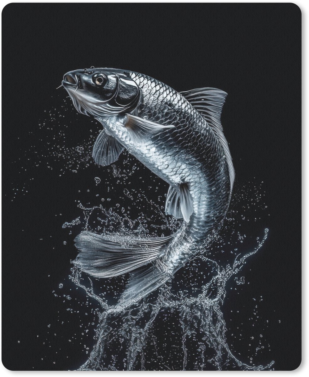 Muismat 19x23 cm - Mousepad Vis - Koi - Zwart - Water - Muismatten