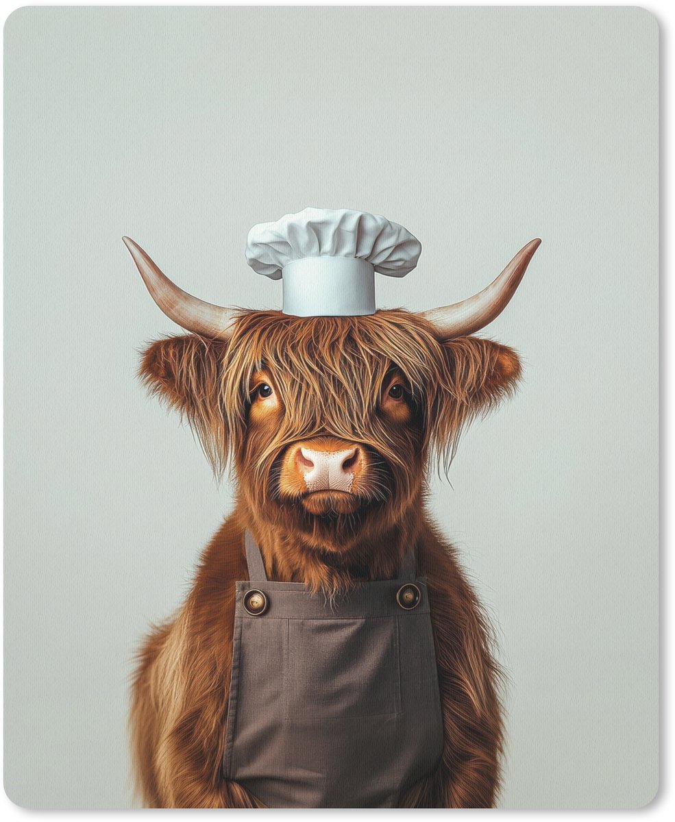 Muismat 19x23 cm - Mousepad Schotse Hooglander - Bruin - Hoorns - Kokskleding - Muismatten