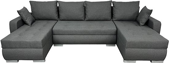 Furniture U-vorm Hoekbank – Grote 5-Zits Bank met Opbergruimte en Dubbele Lounge – Grijs – Slaapbank