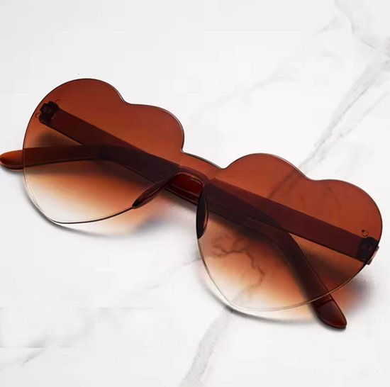 Hartvormige bril - Hartjesbril - Bruin - Festivalbril - Feestbril - Zonnebril met Hart - Hippie-bril - Partybril - CHPN