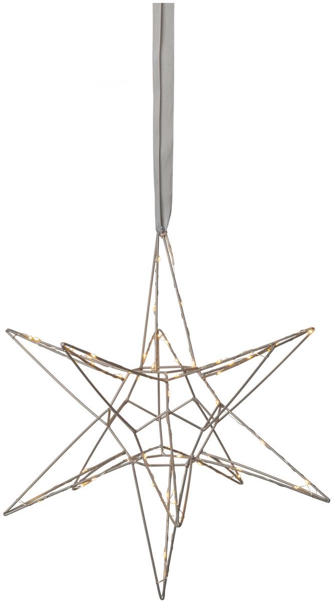 Star Trading Hangende 3D metalen ster 'Lizzy', 60 warmwitte LED's, meerpuntig, zilver, Ø 47cm