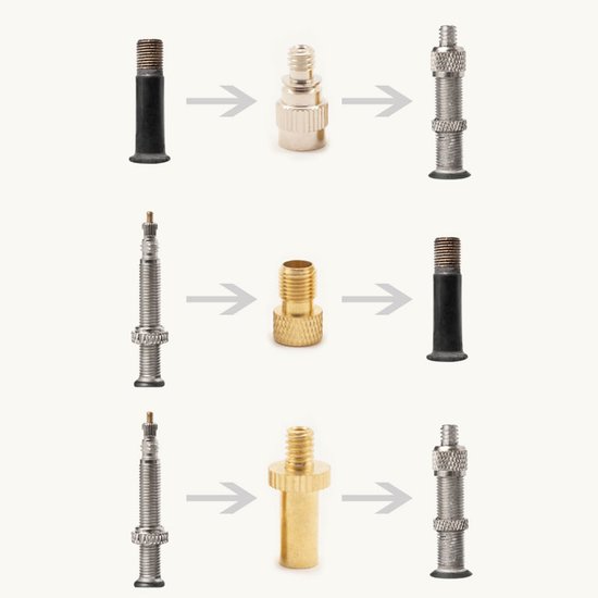 WOLMIK 6 stuks Presta ventieladapters van messing, verander Presta in Schrader voor fietsen en auto's, banden oppompen met een standaardpomp of luchtcompressor