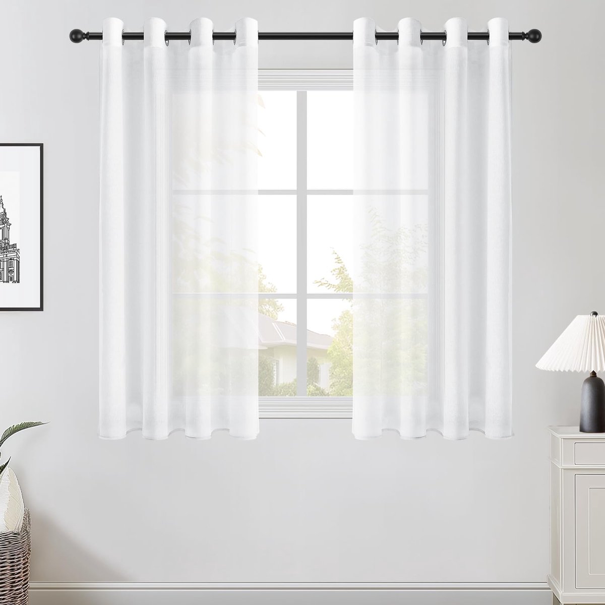 Unyqoos Elegante Doorzichtige Vitrage voor Woonkamer en Slaapkamer met Linnenstructuur wit