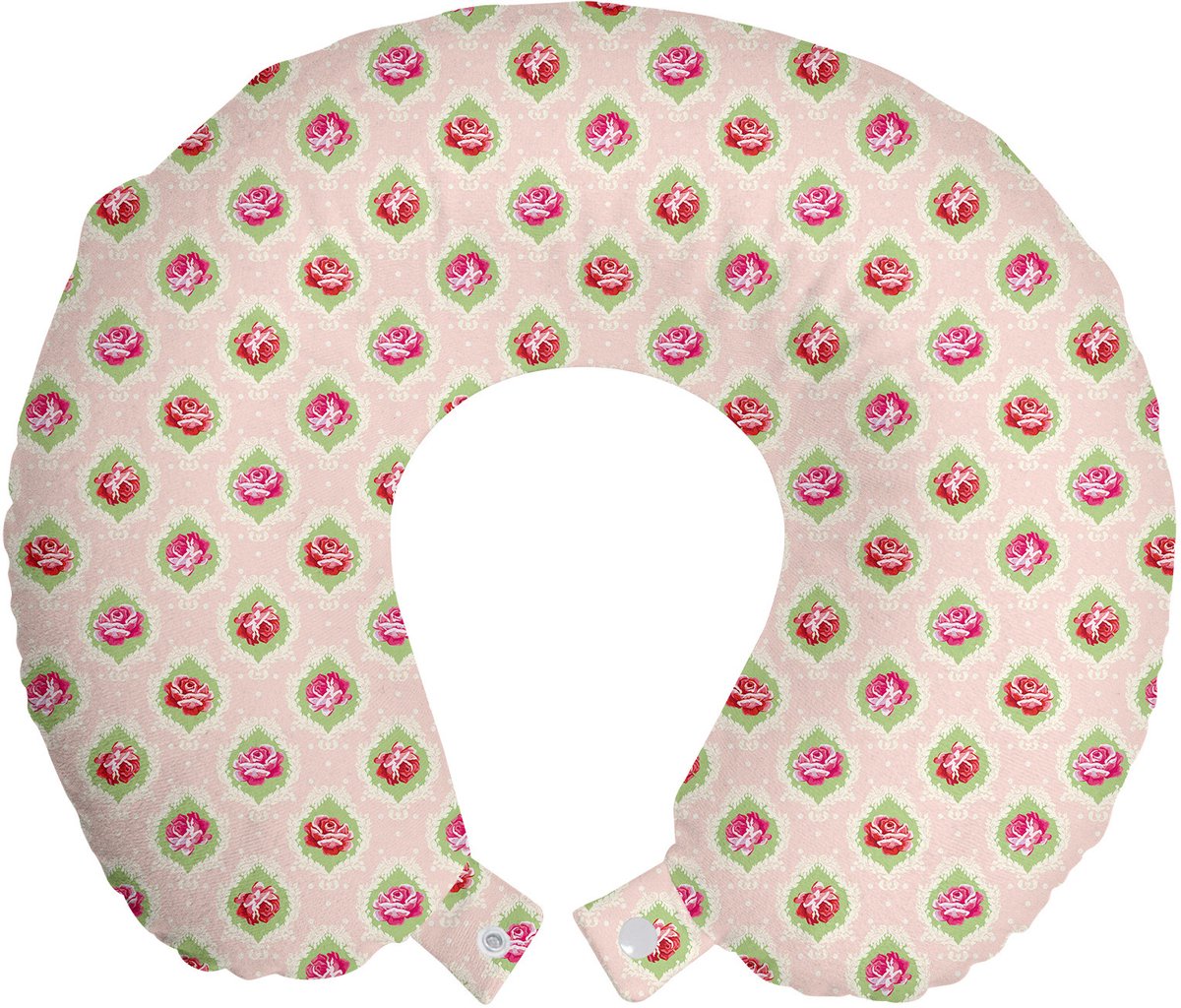 New Bed Versleten Flora Roze Damaskus Oud Reisneckkussen Memory Foam voor Vliegtuig en Auto, 30cm x 30cm