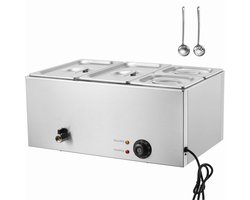 Bain-Marie CommerciëLe Voedselwarmer, 15,5 L , 4 Pannen, 1200 W Elektrische Buffetschep, Roestvrij Staal, Temperatuurregeling 30-80 °C, Werkblad, Horeca-Apparatuur voor Restaurants, Zilver