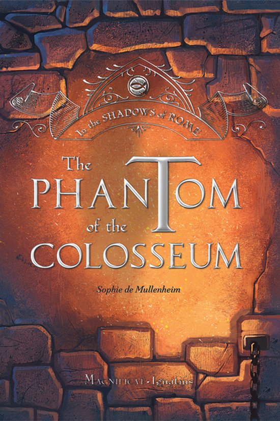 Couverture du livre, avec le titre 'In the Shadows of Rome - The Phantom of the Colosseum' sur un mur de pierre.