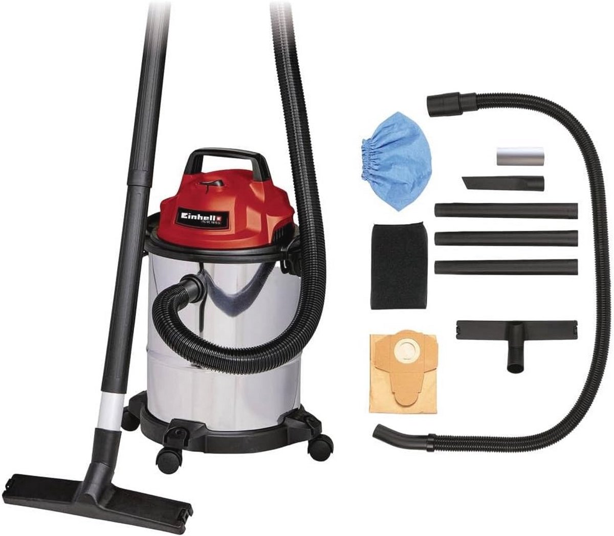 Natte en Droge Zuiger 1250 W - 15 L Roestvrijstalen Tank, Inclusief 36 mm Slangsysteem en Toebehoren