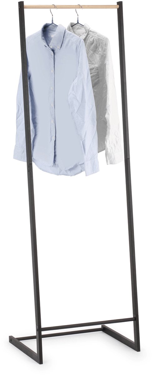 Minimalistisch Kledingrek van Metaal en Hout – 50 x 40 x 160 cm – Stijlvol en Compact Kledingrek voor Slaapkamer, Hal of Woonruimte – Stevig & Ruimtebesparend – Scandinavisch Design – Mat Zwart