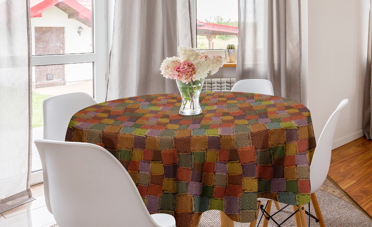 New Bed Vintage Grunge Zigzag Vierkante Vormen Ronde Tafelkleed, Cirkel Tafelkleed voor Eetkamer Keuken Decoratie, 150 cm Diameter