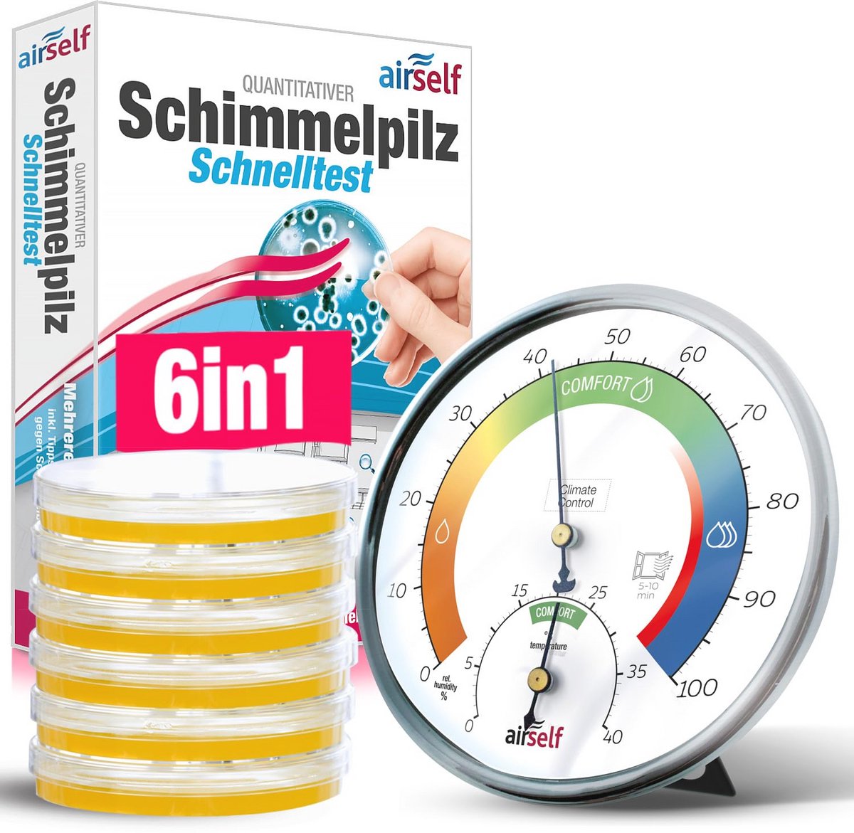 Snelle Schimmelschnelltest met Thermohygrometer voor 6 Kamers - Controleer Luchtkwaliteit en Voorkom Schimmelgroei