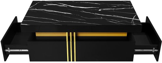 Sweiko Rechthoekige Salontafel - Hoogglans Tafelblad - 2 lades - 100x50x40cm - Zwart
