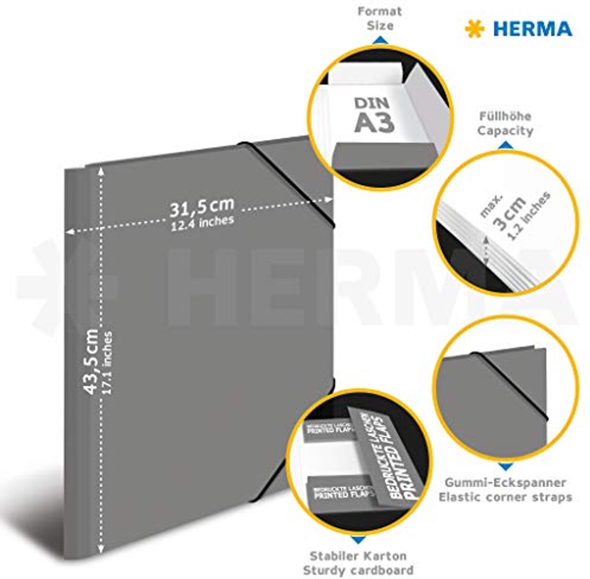 HERMA mappen A3 vogels set, 3-delig, kinderhoekmappen van karton met dierenmotief, elastische band, binnenkleppen en binnenprint voor jongens en meisjes