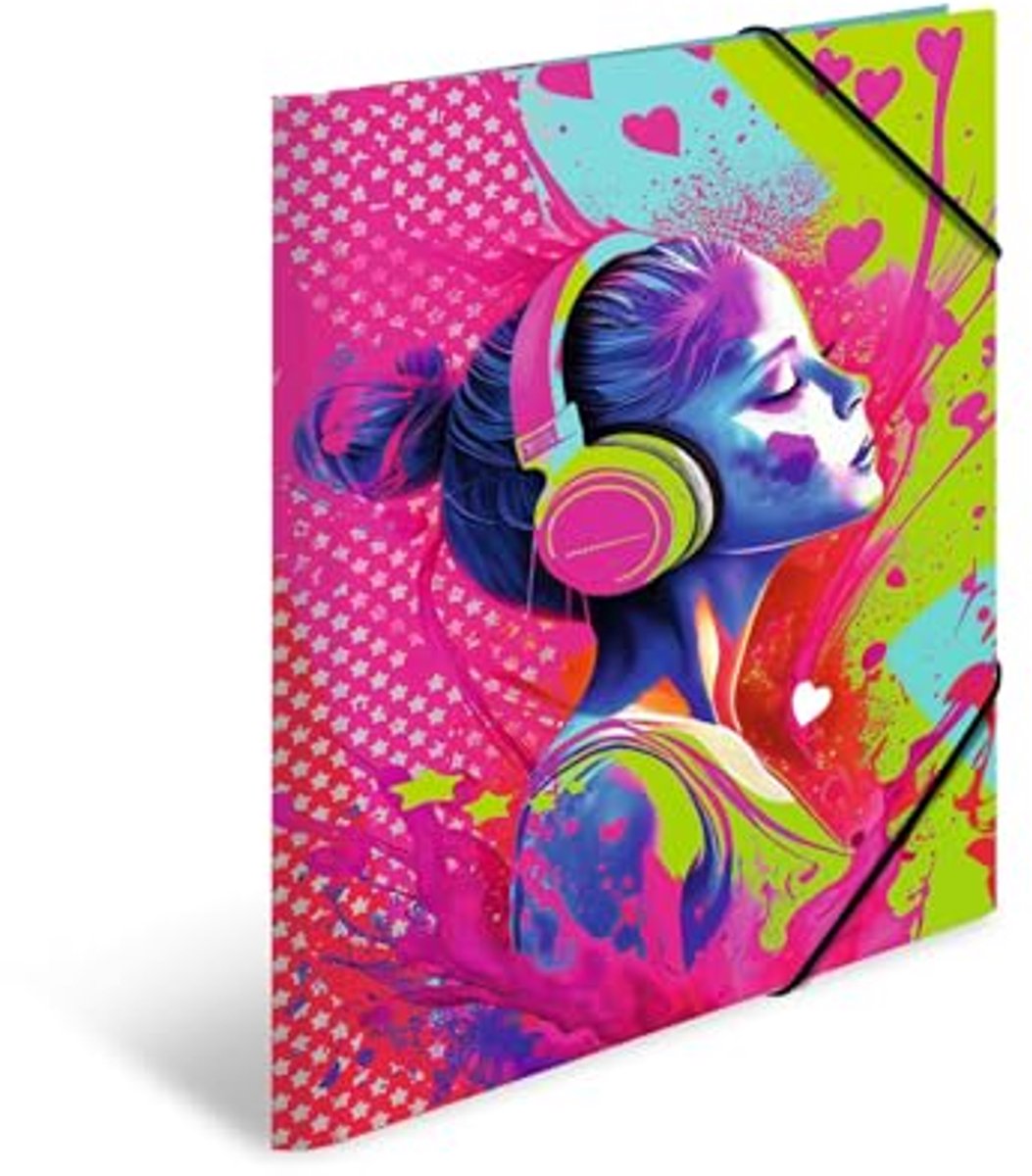 HERMA mappen A3 muziekmeisjes set, 3-delig, kinderhoekmappen van karton met kunstmotief, elastische band, binnenkleppen en binnenprint voor jongens en meisjes