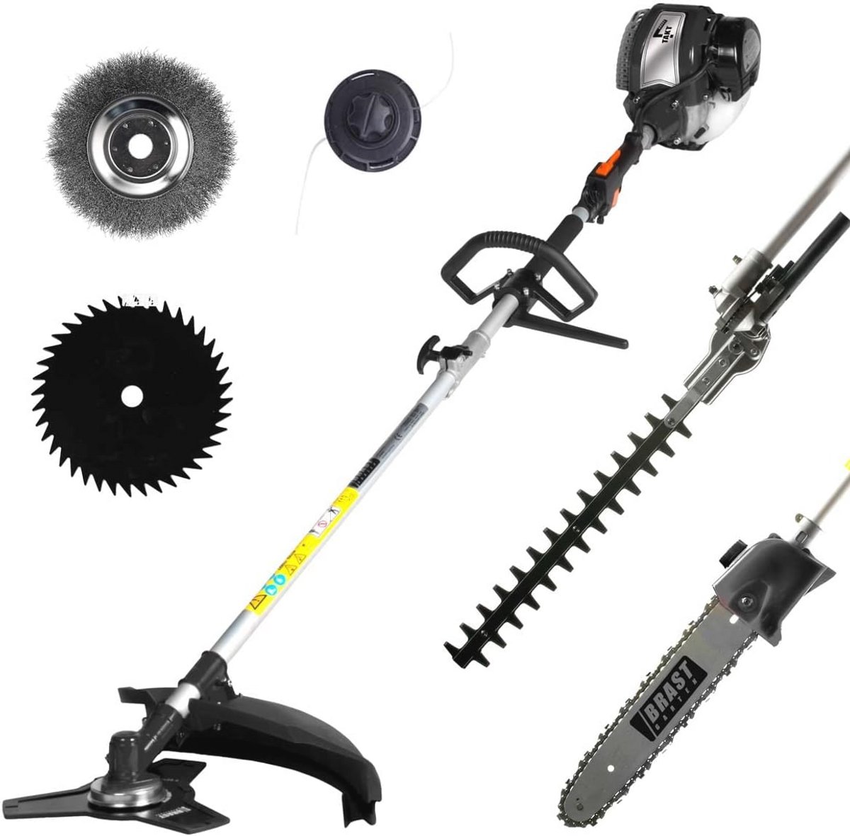 Krachtige 4-takt benzine multitool 5-in-1 voor maaien, snoeien en reinigen