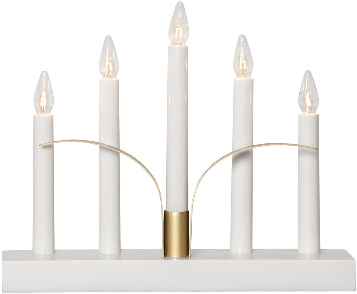 Star Trading Witte kandelaar 'Lilja' met gouden details, 5-lichts, vervangbare E10-lampen, B 30 cm