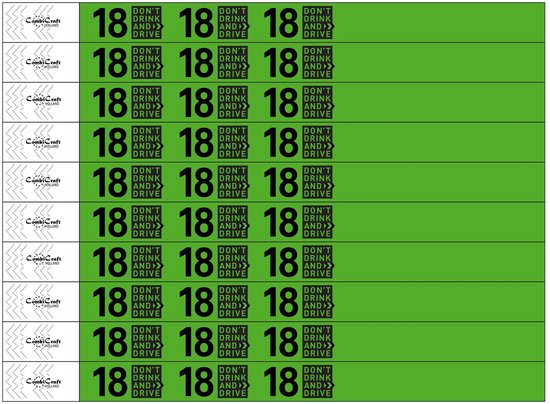 Bracelets imprimés standard CombiCraft 18+ Don't Drive Don't Drink - Vert - 100 pièces