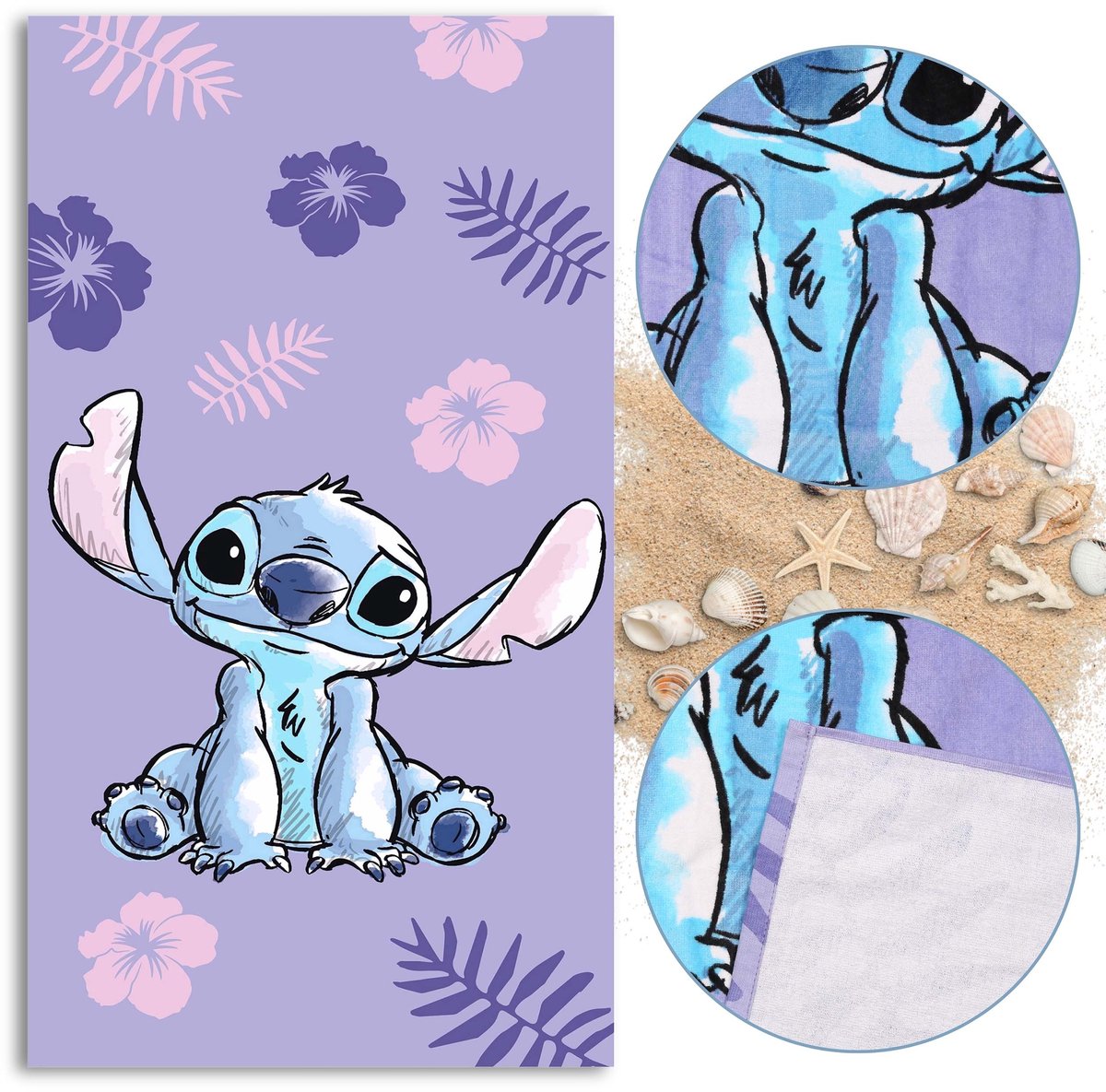 DISNEY Stitch Strand- en Badhanddoek, Katoen, voor kinderen, 70x140 cm, OEKO-TEX