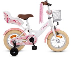 SJOEF Dolly Meisjesfiets 12 inch Wit - Unicorn - Kinderfiets met zijwieltjes 2, 3 & 4 jaar - Fiets 12 inch