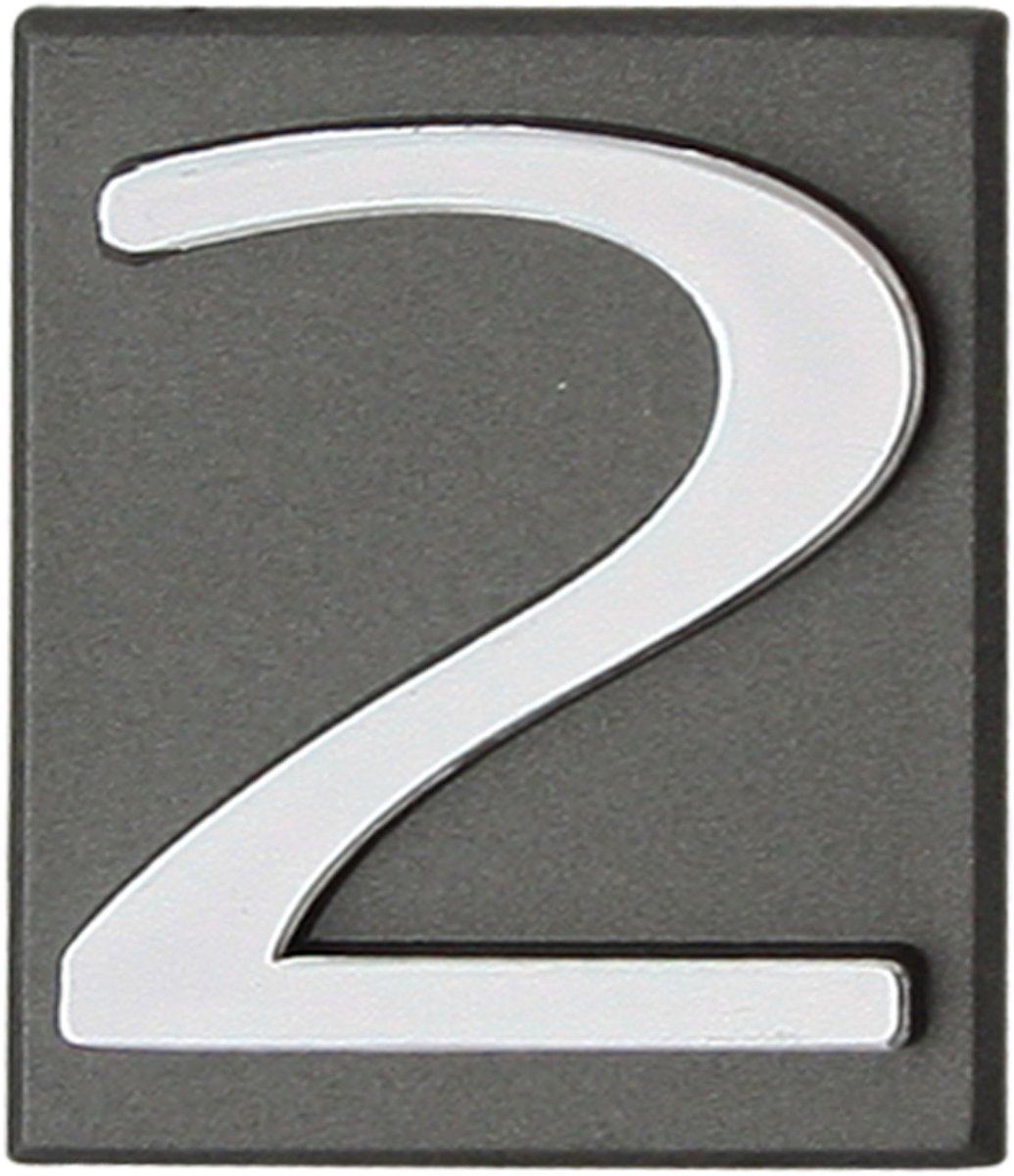 Domino® Deurnummer Zelfklevend INV - "2" - Grafiet - Woonhuisnummer Hotelkamernummer 40x47mm - Huisnummer Brievenbus Adresnummer Stickers - Huisnummerplaatje - Deur en Kamernummer - Lockernummer