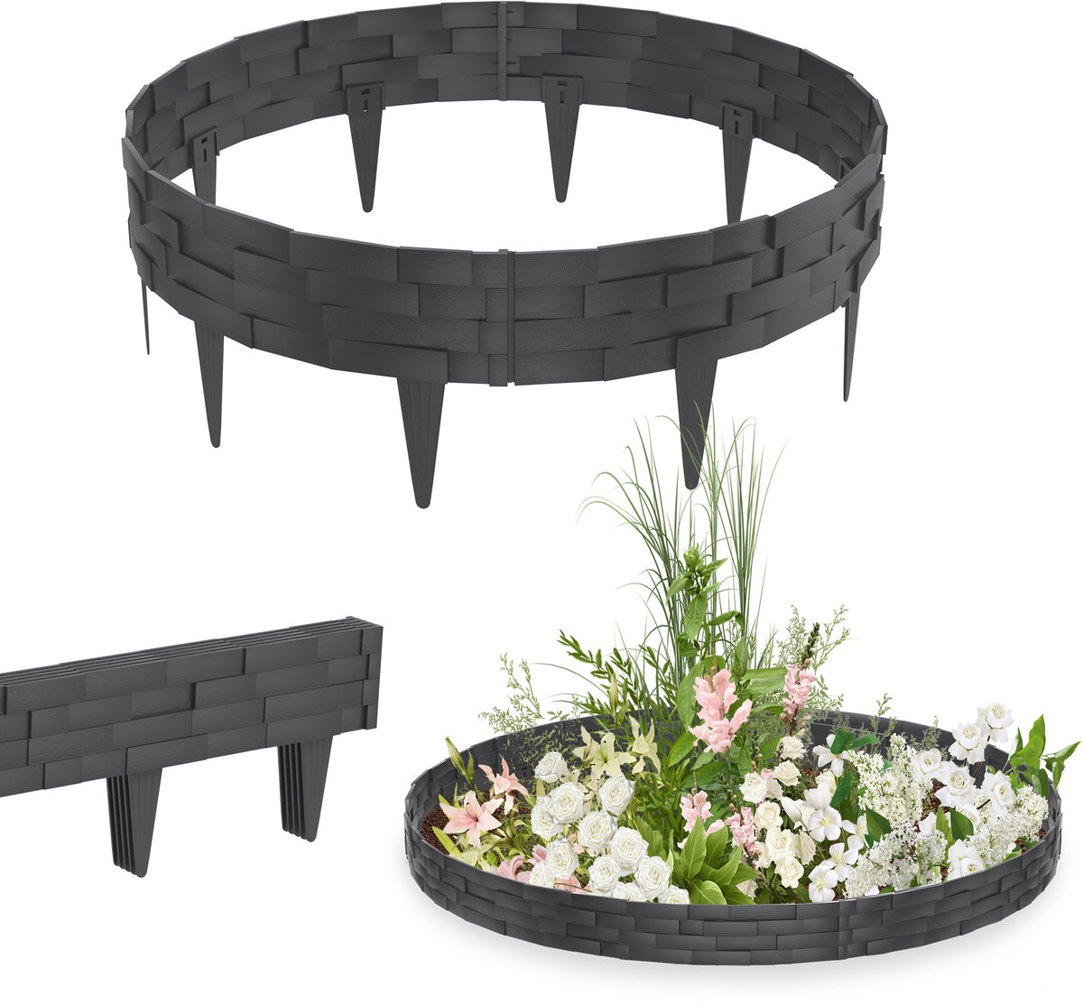 15m Kunststof Grasrand (Steenlook) - Beeteinfassing, Tuinborder, Maaibord - Anthraciet