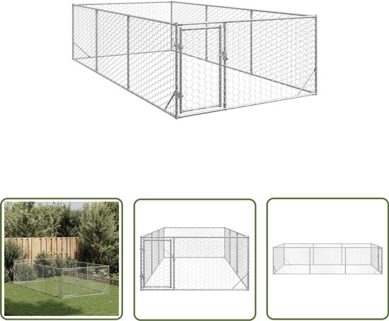 The Living Store Hondenkennel voor buiten met deur 2x4x1 m gegalvaniseerd staal - Hondenkooi - Buitenverblijf Hond - Hondenhok - Hondenweide - Dierenvoliere