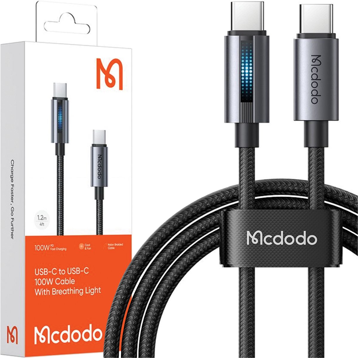 Mcdodo Usb-C Snellaadkabel Voor Samsung Apple Usb Type C 100W 1M Led