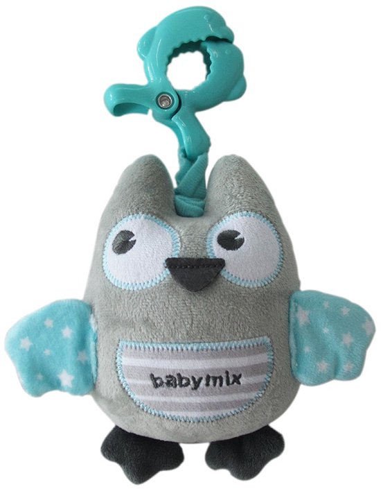 Baby Mix - Pluche speelgoed - Uiltje - Zacht met clip - Sterrenmotief - Educatief knuffelspeelgoed - Kinderwagenhangertje - Babyspeelgoed - Knuffeltje - Autostoeltje accessoire - Mintgroen