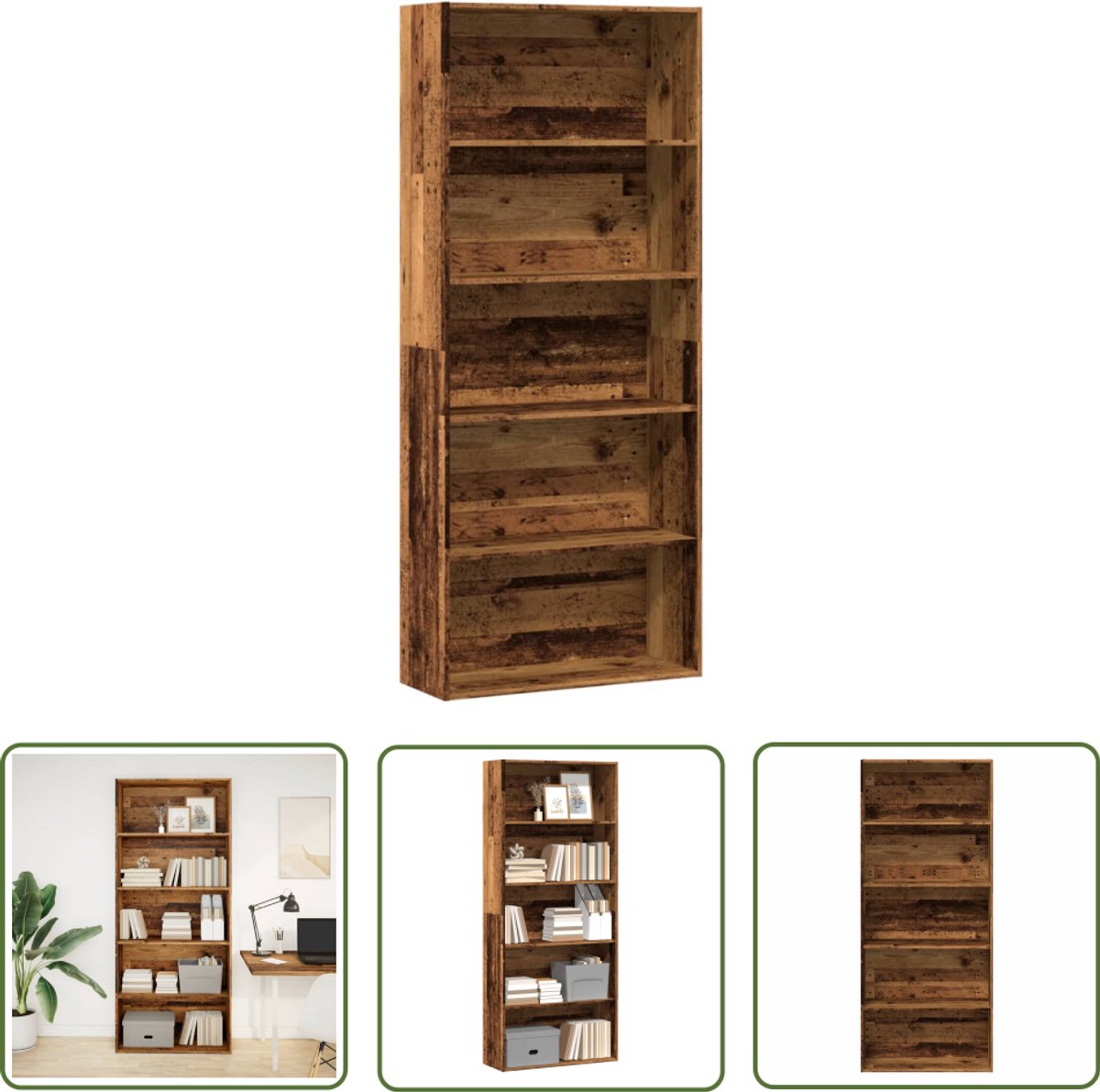 vidaXL Houten Boekenkast - Boekenkast - Boekenkast 80x30x189 cm bewerkt hout oud houtkleurig - Vintage Boekenkast - Bibliotheekkast - Opslagkast