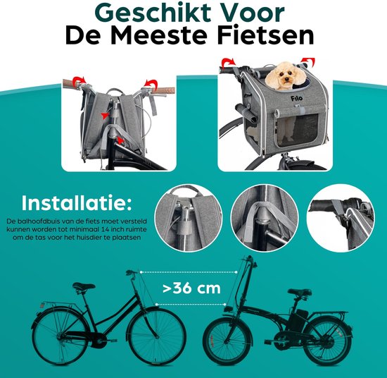 Filo Fietsmand Kleine Hond Voorop Extra Stevig - Afneembare Hondenfietsmand Elektrische Fiets - Hondenmand Fiets - Fietsmand Honden — afbeelding 5