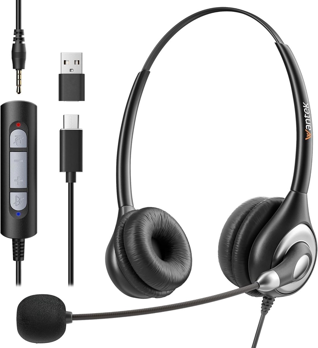 Ruisonderdrukkende headsets met microfoon - 3-in-1 USB/type-C/3,5 mm jack voor pc en laptops