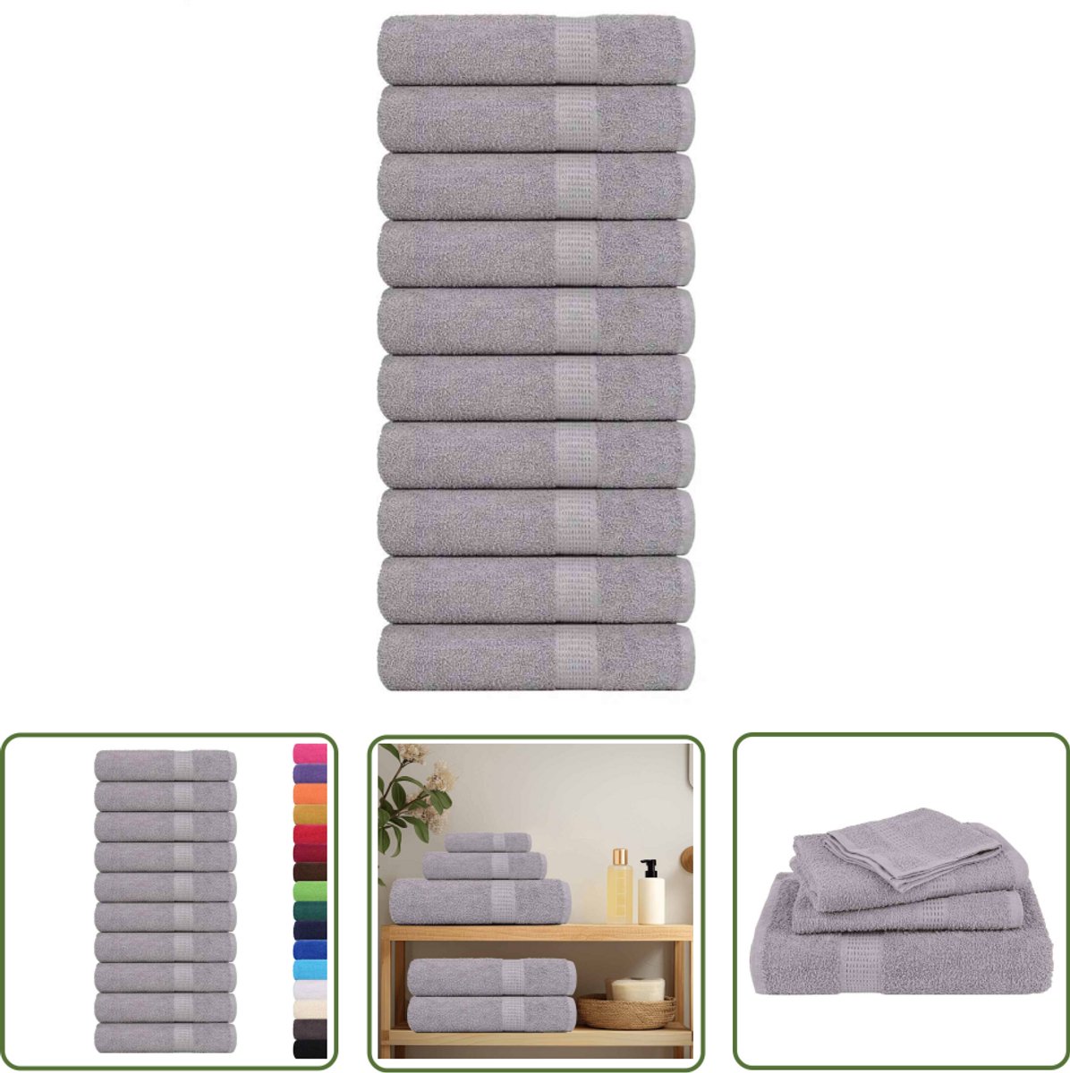 The Living Store Handdoeken 10 st 50x100 cm 360 g/m² 100% katoen grijs - Badhanddoeken - Handdoeken Set - Katoenen Handdoeken - Grijze Handdoeken - Absorberende Handdoeken