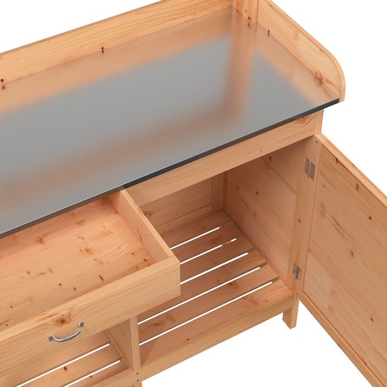 vidaXL Table de rempotage avec armoire 110,5 x 45 x 124,5 cm Bois de pin massif Marron - Table de rempotage - Tables de remportage - Table de jardin - Table de rempotage
