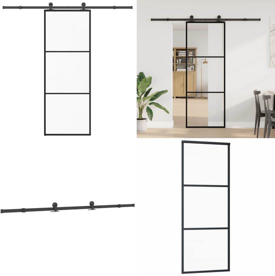 vidaXL Schuifdeur met beslag 76x205 cm ESG-glas en aluminium, schuifdeur op rail, schuifdeur intern, binnen schuifdeur, hangende deur