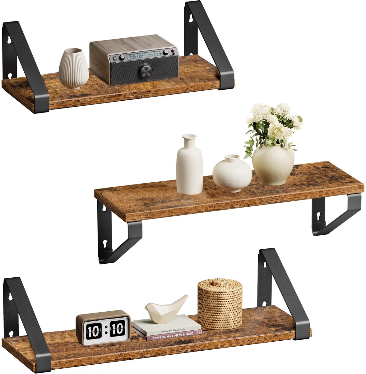Unyqoos ® Stijlvolle Zwevende Wandplankenset met Veelzijdige Montageopties voor Elke Ruimte in Huis bruin zwart