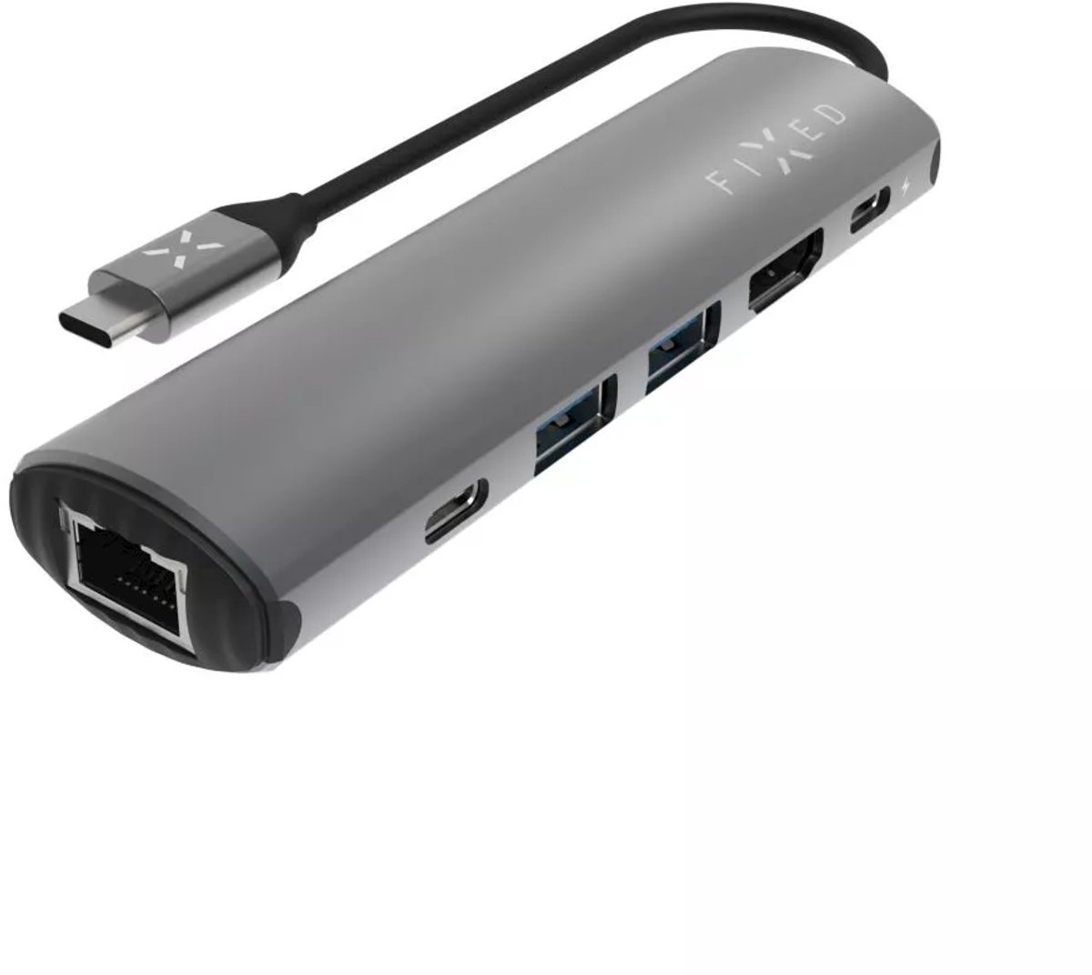 FIXED HUB Pro – Aluminium USB-C Docking Station met 6 Poorten, 4K HDMI, Ethernet, en 100W Opladen voor MacBook en Laptops