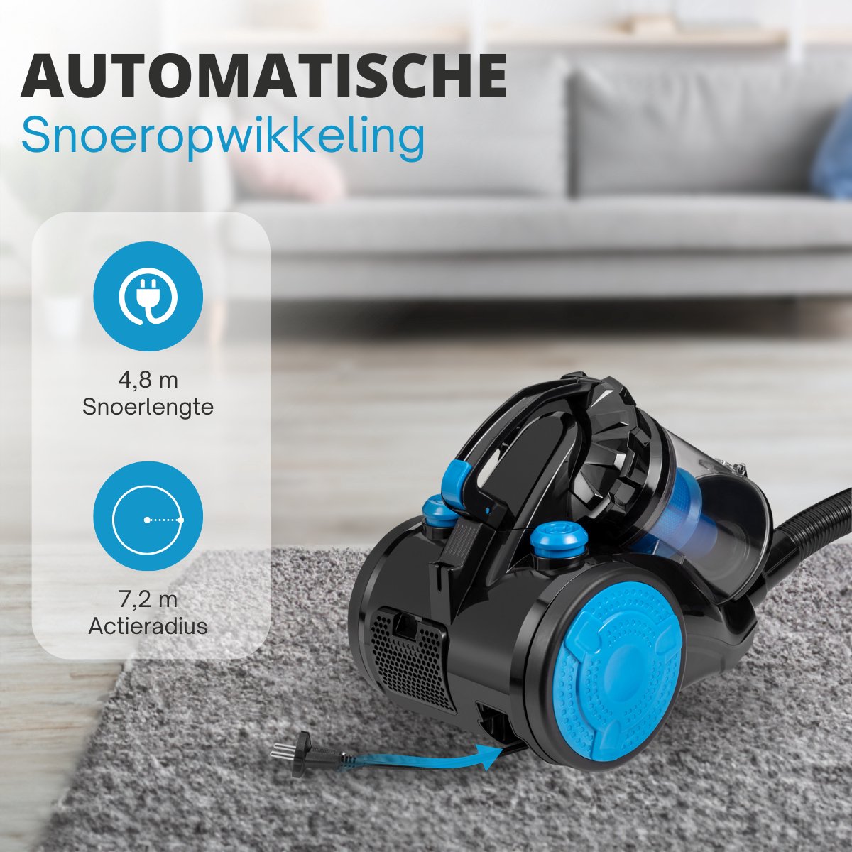 Sanovy ProPower-9100+ Krachtige Stofzuiger Zonder Zak - 3L - Compact - Blauw — afbeelding 4