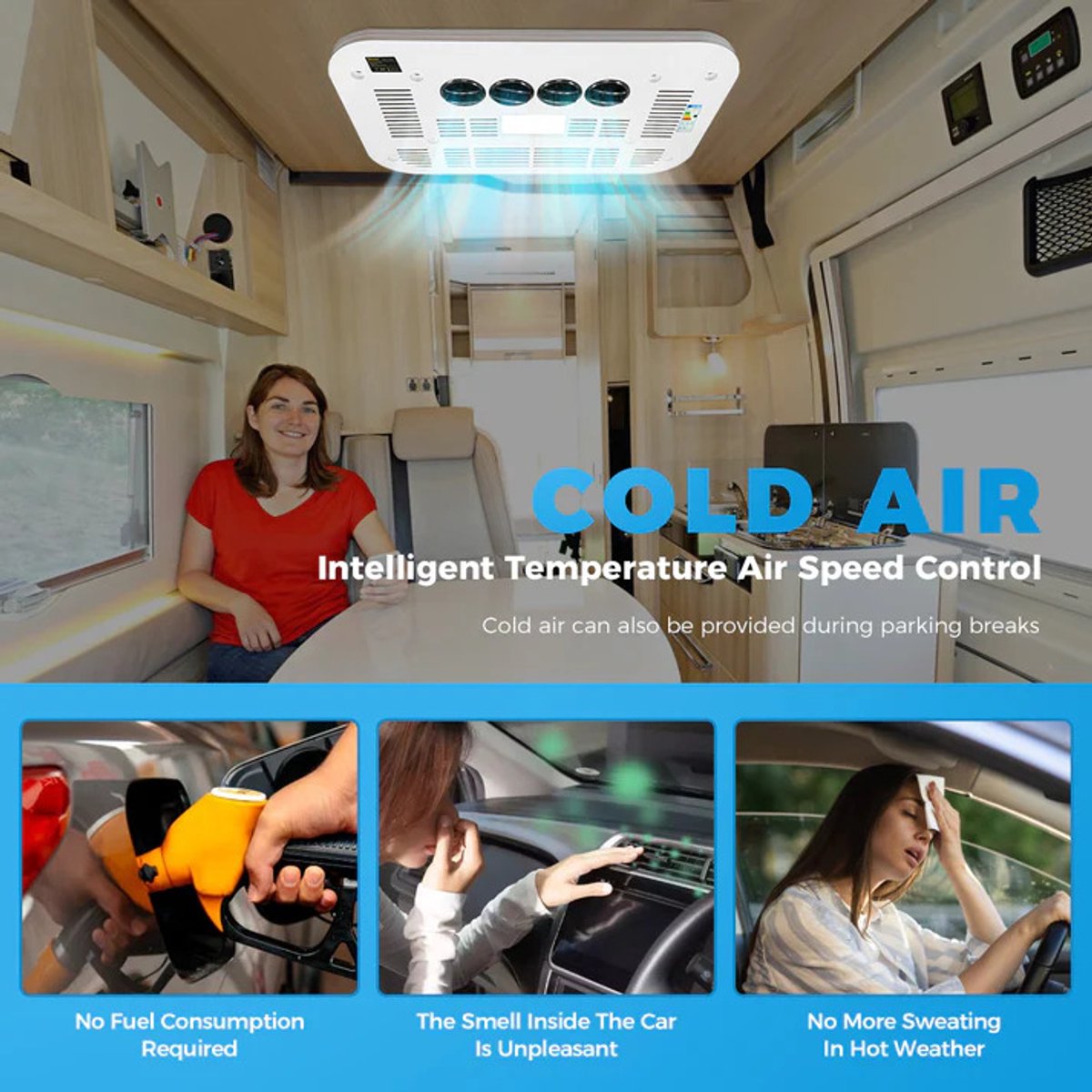 Sunster Dak Airconditioner - Air conditioning - 10000 BTU - 150-400m³/u - 1-3KW - 12V Efficiënte Koeling, Met Afstandsbediening, voor RV, camper, Vrachtwagens, Boten — afbeelding 9