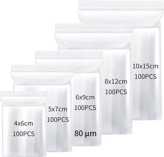 Transparante zipperzakken - 1000 stuks (10 x100 zakken) - dikte 50 micron - Hoge kwaliteit - keuze uit verschillende maten (60 mm x 80 mm