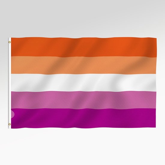 Drapeau de la Pride - Lesbienne - Drapeau lesbien - 150 x 90 cm - Gay - Arc-en-ciel - LGBTQ+ - Avec Bagues