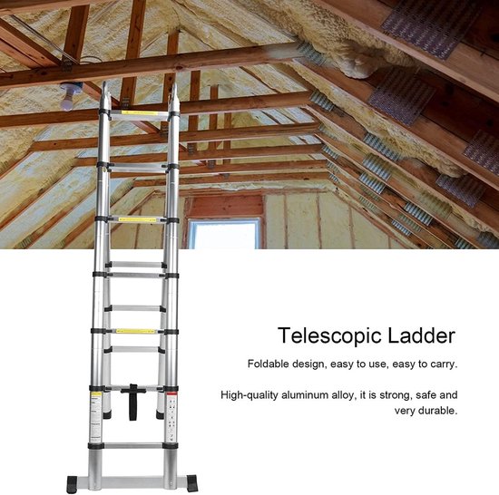 Sonnewelt Telescopic Ladder, Folding Ladder, 1.4 m 1.7 m, 4 5 Steps, A- Frame, Multifunctional Ladder, Aluminium Standing Ladder, Extendable Ladder, Stepladder for Roof Repairs