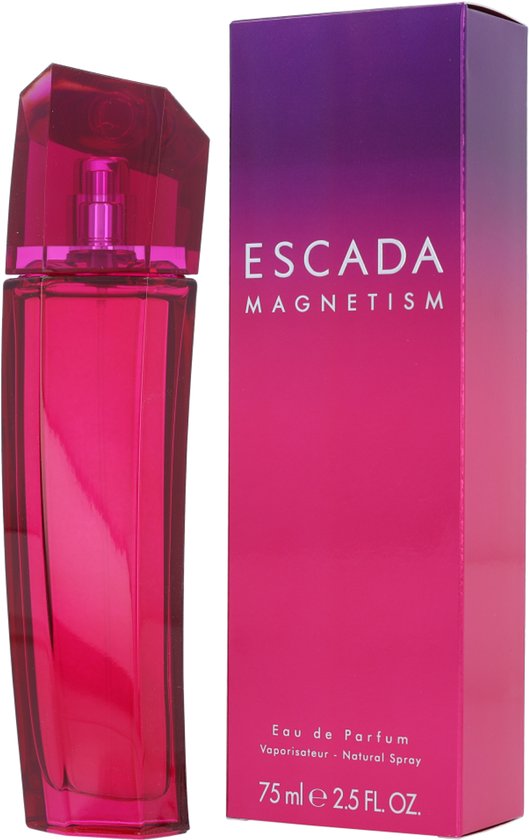 Escada Magnetism Eau de Parfum 75 ml fles en doos met roze-paarse gradiënt.