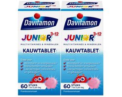 Davitamon Davitamon Junior 3+ Kauwvitamines Framboos - 2 x 60 kauwtabletten