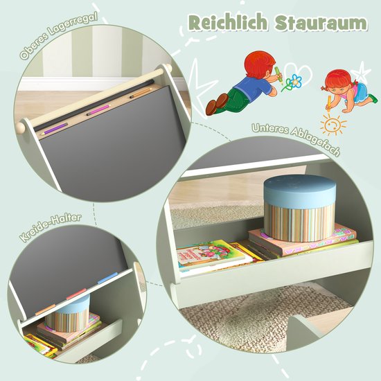 COSTWAY 6-in-1 kinderschilderset, staand bord van hout met dubbelzijdig