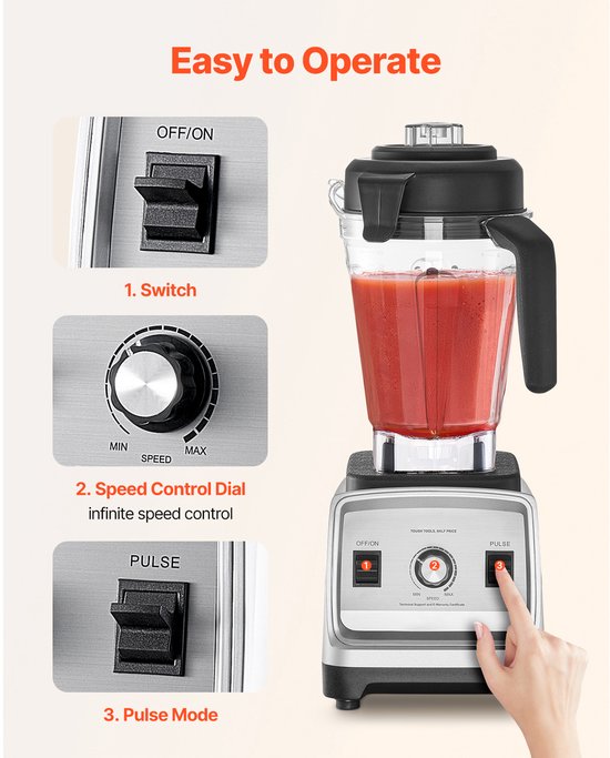 Blender voor smoothies - 2,5 l (85 oz), 1600 W, professionele blender met krachtige motor voor multifunctionele voedselverwerking van Merkloos — afbeelding 3