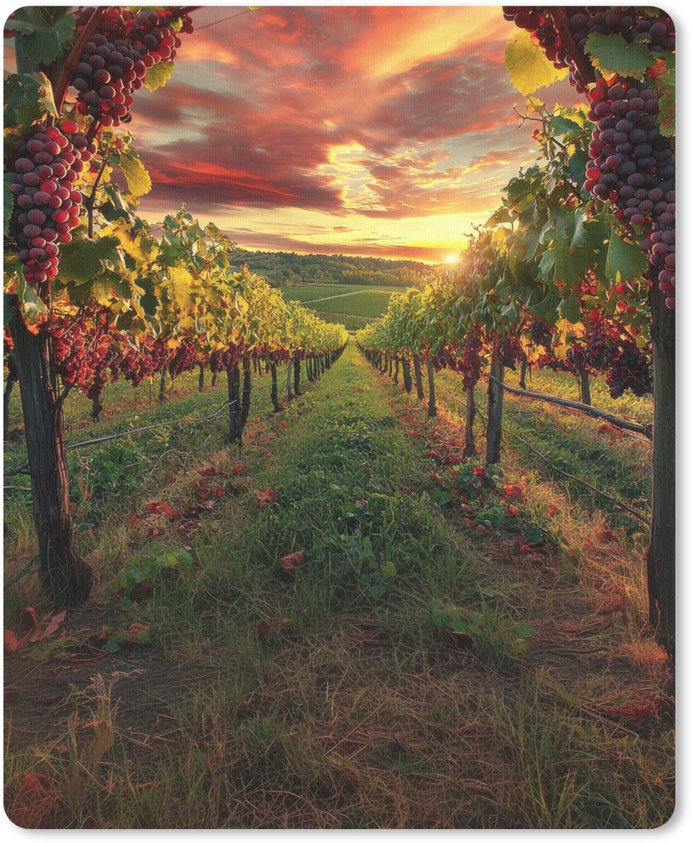Muismat 19x23 cm - Mousepad Wijngaard - Druiven - Zonsondergang - Muismatten