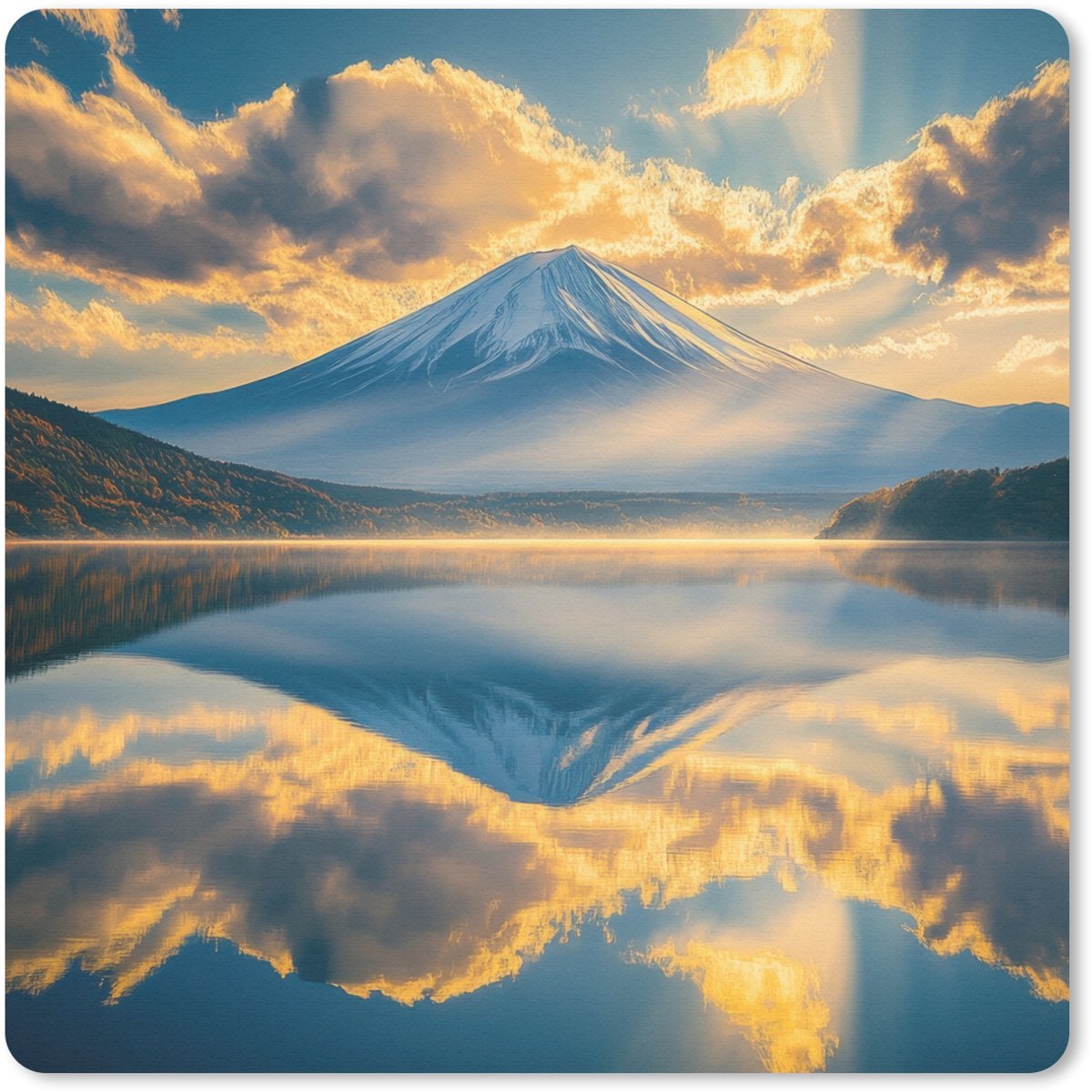 Muismat 20x20 cm - Mousepad Berg - Rivier - Zonsondergang - Muismatten