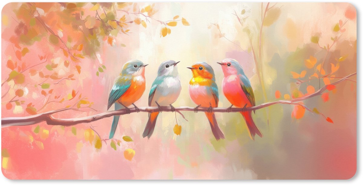 Muismat XXL 80x40 cm - Bureau onderlegger - Bureau mat Vogels - Kleurrijk - Tak - Bureaumat - Gaming mousepad xl - Bureaulegger groot - Computer deskmat