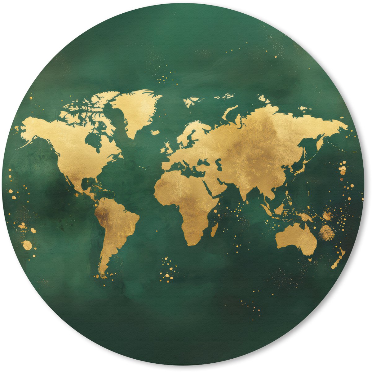 Muismat rond 30x30 cm - Mousepad Wereldkaart - Groen - Goud - Ronde muismatten